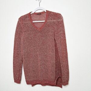 J McLaughlin Women’s Red V Neck Linen Knit‎ Pullover Sweater Size S